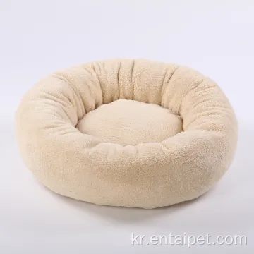 개 라운드 따뜻한 플러시 가짜 모피 고양이 침대